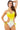 a woman in a yellow and white one piece swimsuit