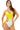 a woman in a yellow and white one piece swimsuit